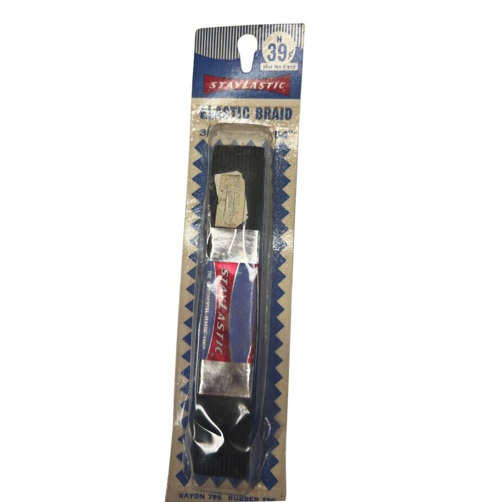 New Old Stock Vintage StayLastic Elastic Braid Black 3/4" x 54"